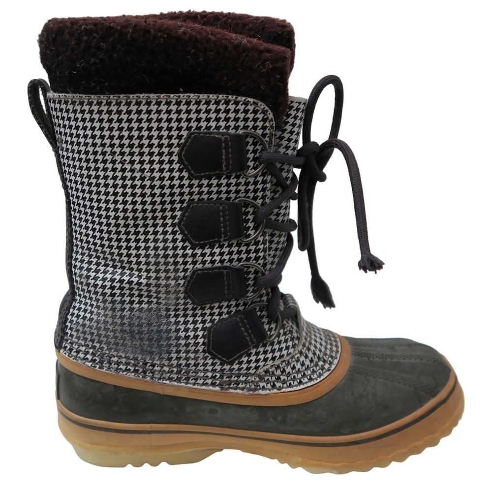 Sorel Tivoli Houndstooth Waterproof Plaid Snow Boots‎ Black and White Winter
